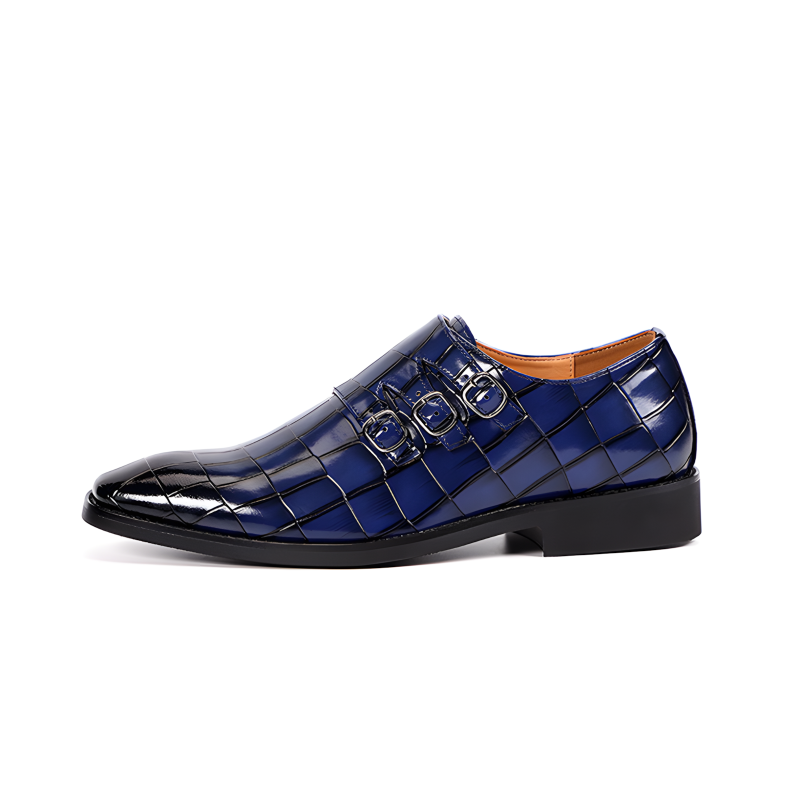 Men's Triple Monk Strap Croc-Embossed Shoes Available in 5 Vibrant Colors