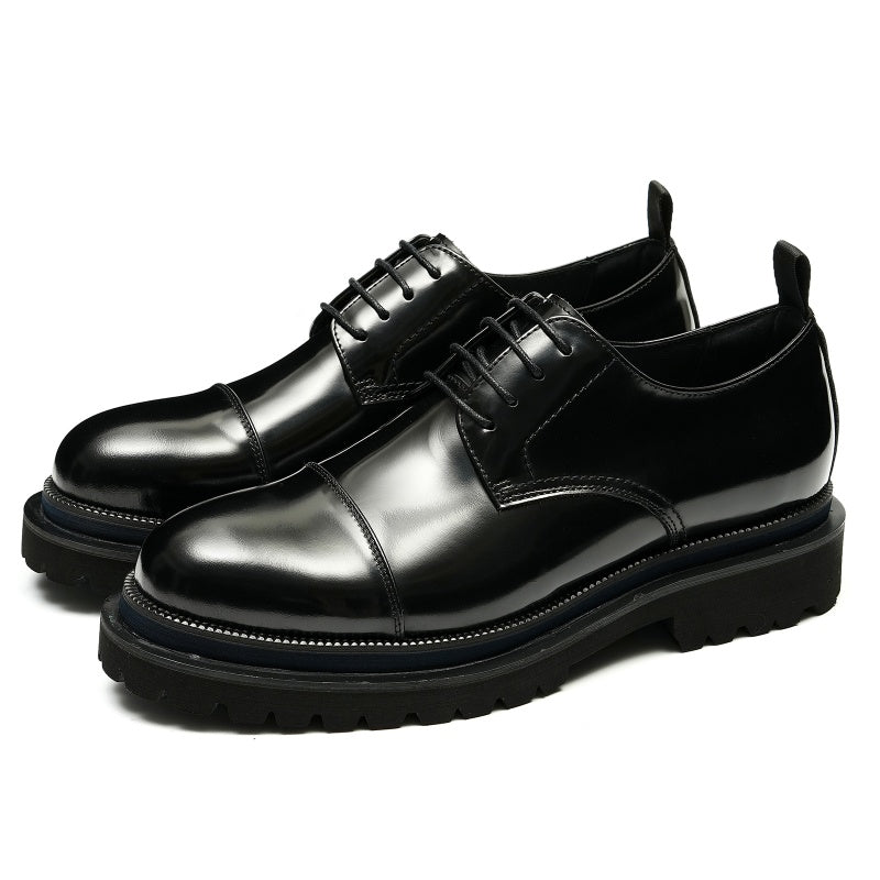 Men’s Glossy Leather Cap-Toe Derby Shoes