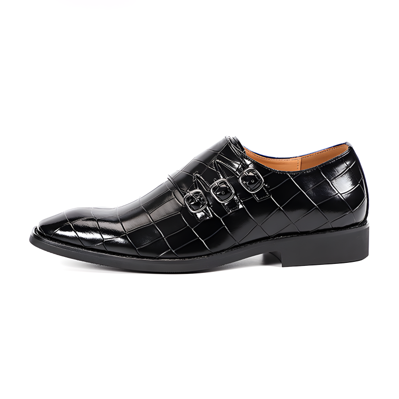 Men's Triple Monk Strap Croc-Embossed Shoes Available in 5 Vibrant Colors