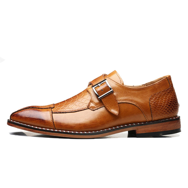 Men's Textured Leather Monk Strap Shoes with Crocodile Pattern