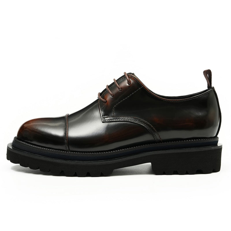 Men’s Glossy Leather Cap-Toe Derby Shoes