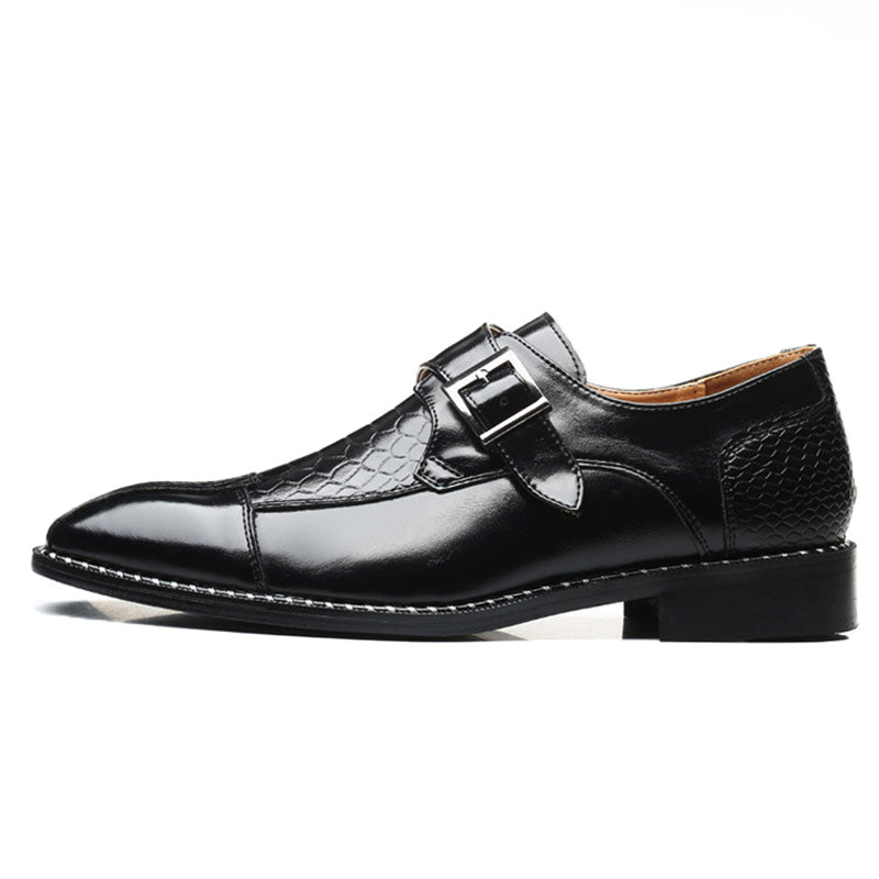 Men's Textured Leather Monk Strap Shoes with Crocodile Pattern