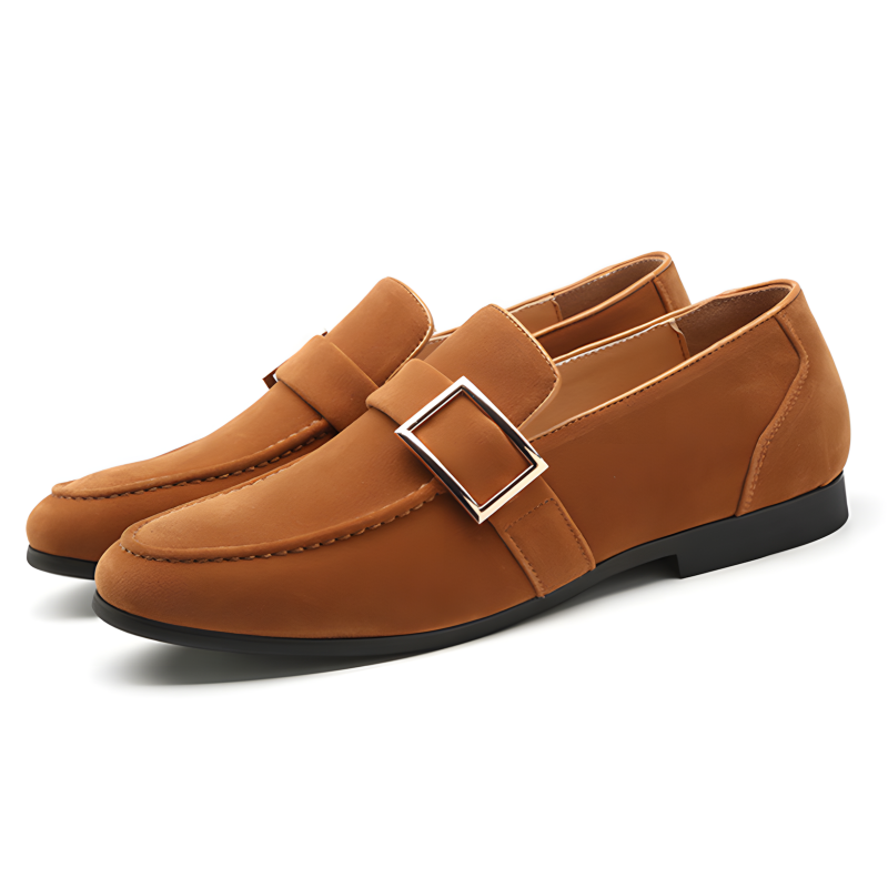 Classic Men's Suede Loafers with Metal Buckle