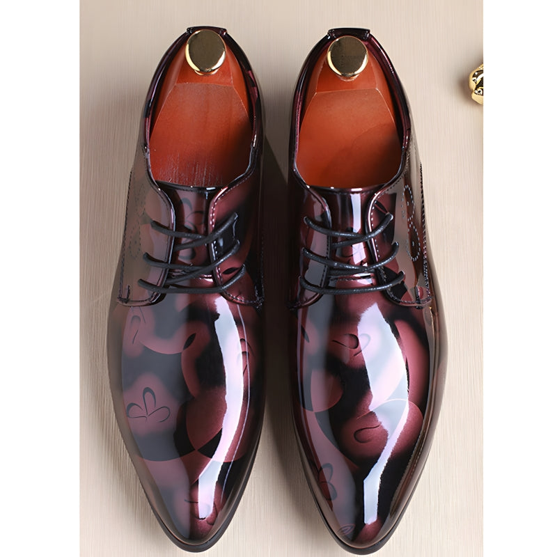 Men's Patent Leather Derby Shoes Bold Floral Design