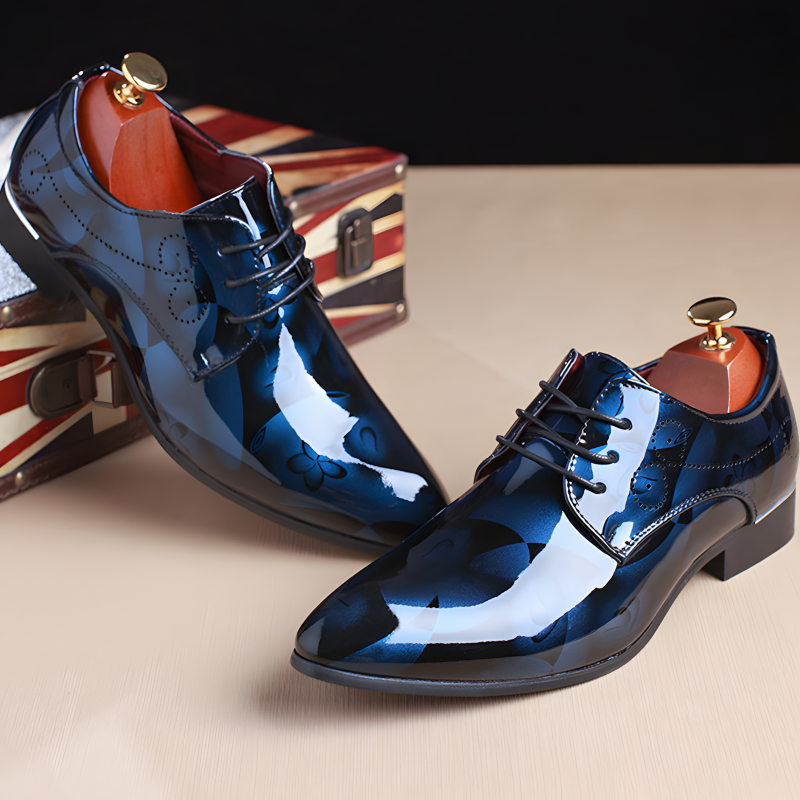 Men's Patent Leather Derby Shoes Bold Floral Design