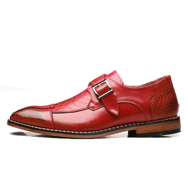 Men's Textured Leather Monk Strap Shoes with Crocodile Pattern