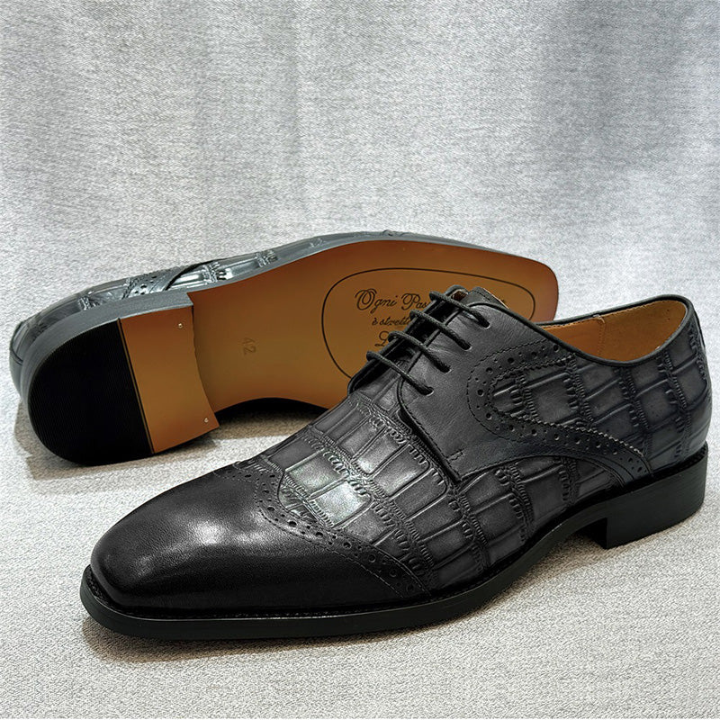 Men’s Derby Shoes Two-Tone Crocodile-Embossed Leather Lace-Up Dress Shoes