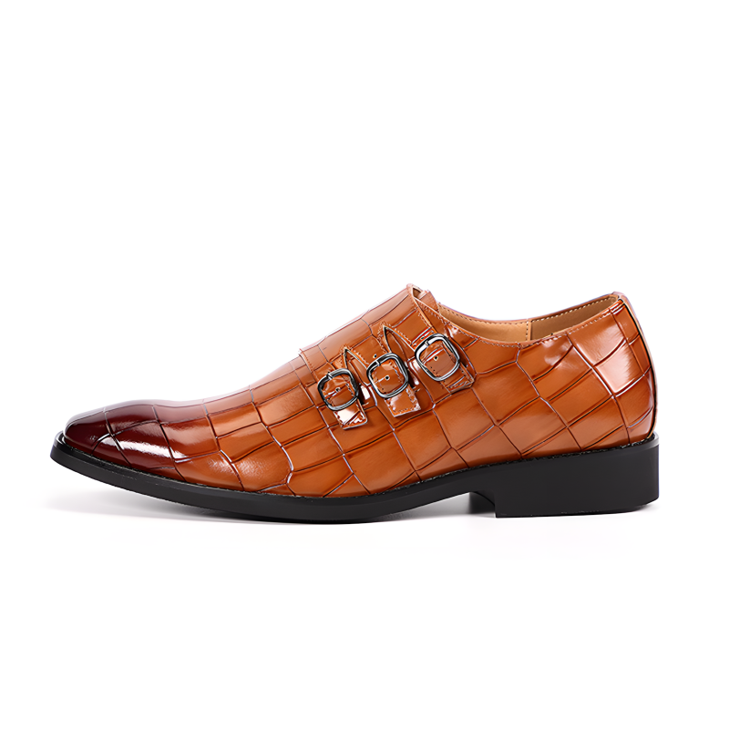 Men's Triple Monk Strap Croc-Embossed Shoes Available in 5 Vibrant Colors