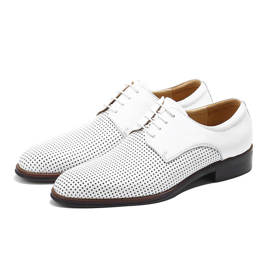 Men’s White Perforated Leather Derby Shoes