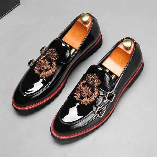 Men's Patent Double Monk Strap with Embroidered Crest