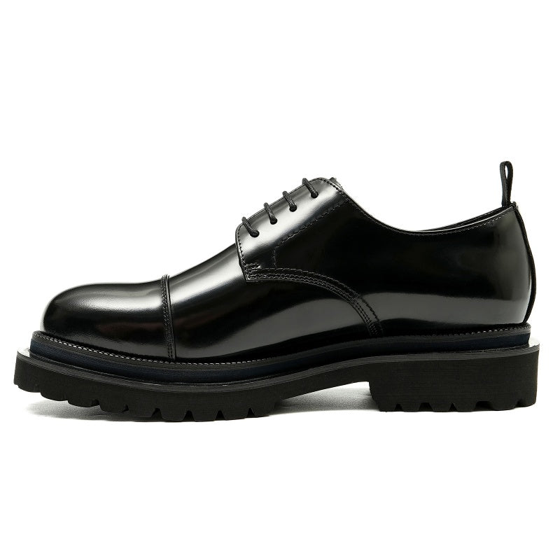 Men’s Glossy Leather Cap-Toe Derby Shoes