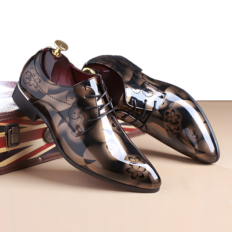 Men's Patent Leather Derby Shoes Bold Floral Design