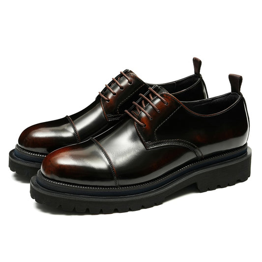 Men’s Glossy Leather Cap-Toe Derby Shoes