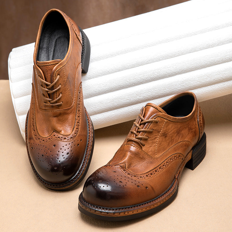 Calf Leather Oxford Shoes for Men Brogue Toe