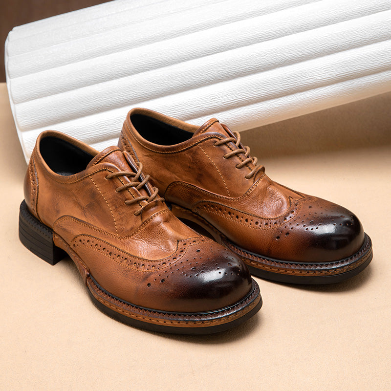 Calf Leather Oxford Shoes for Men Brogue Toe