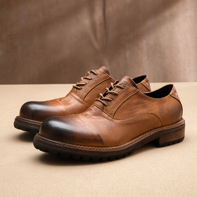 Calf Leather Oxford Shoes for Men Toe Color Gradation