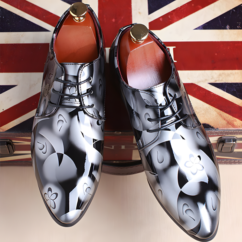 Men's Patent Leather Derby Shoes Bold Floral Design