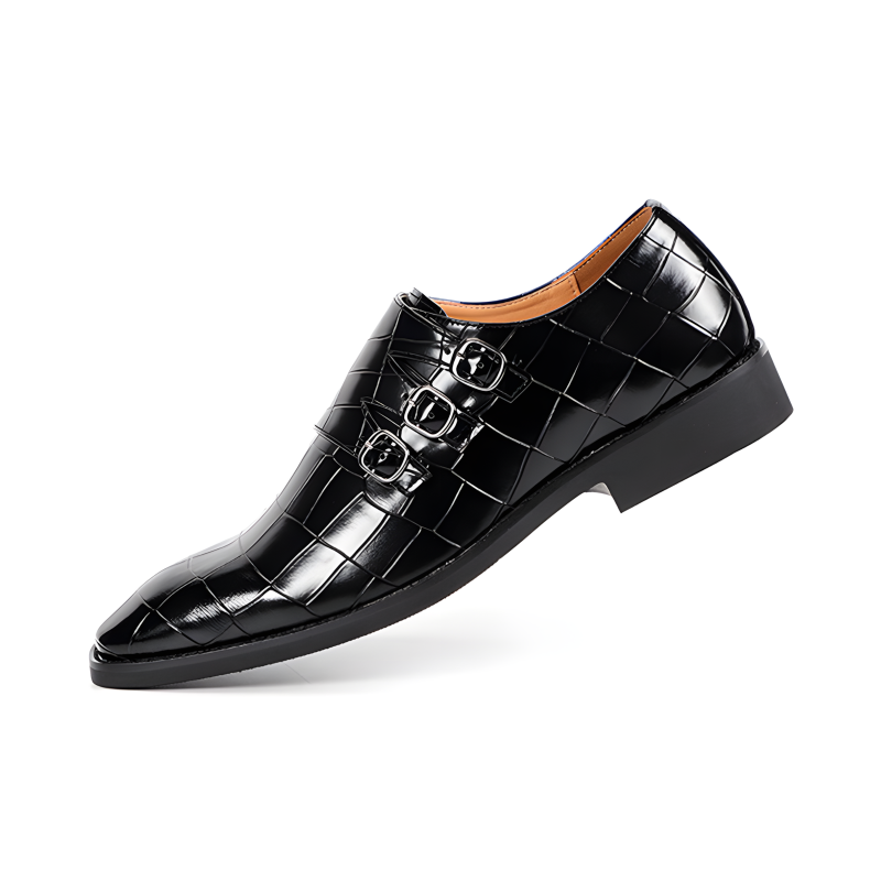 Men's Triple Monk Strap Croc-Embossed Shoes Available in 5 Vibrant Colors