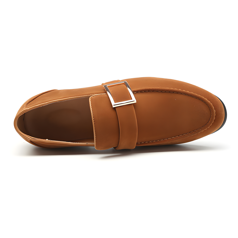 Classic Men's Suede Loafers with Metal Buckle