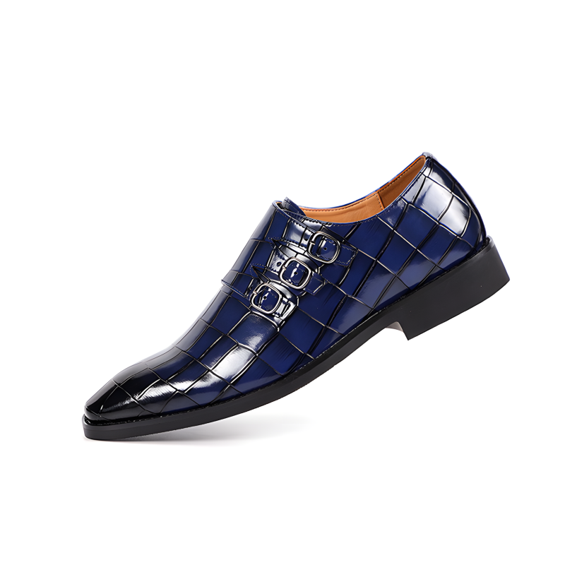 Men's Triple Monk Strap Croc-Embossed Shoes Available in 5 Vibrant Colors