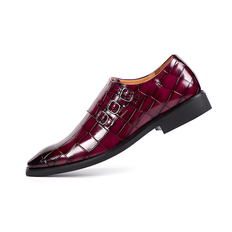 Men's Triple Monk Strap Croc-Embossed Shoes Available in 5 Vibrant Colors