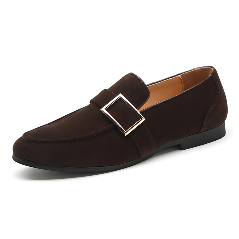 Classic Men's Suede Loafers with Metal Buckle