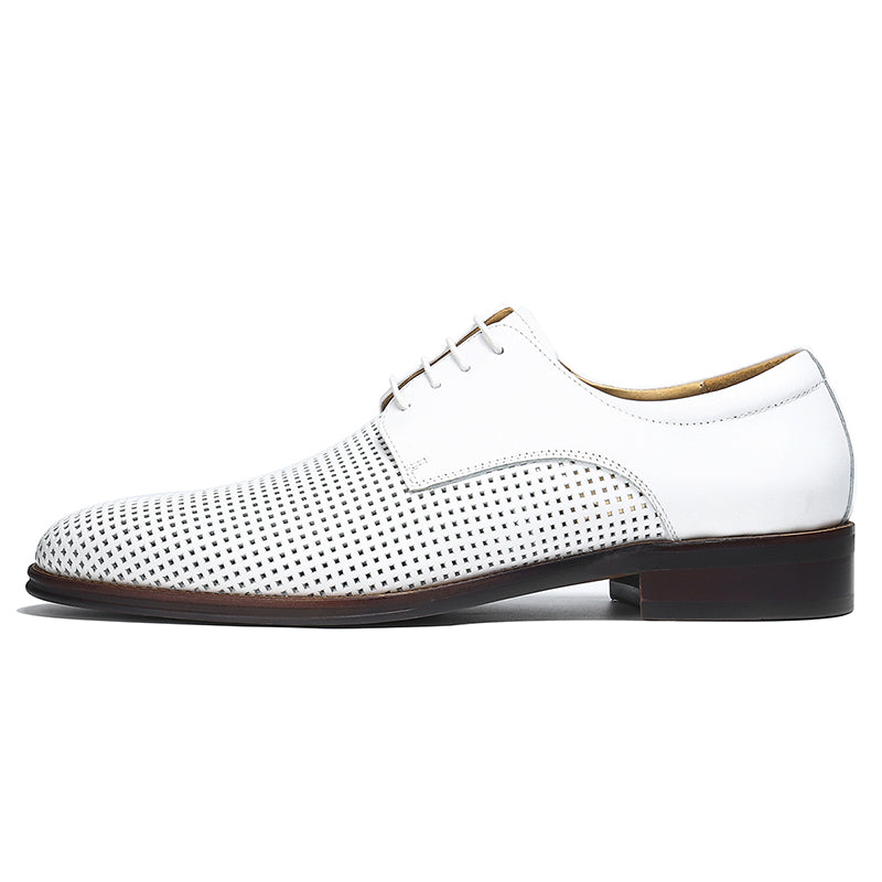 Men’s White Perforated Leather Derby Shoes