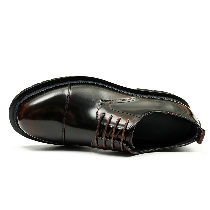 Men’s Glossy Leather Cap-Toe Derby Shoes