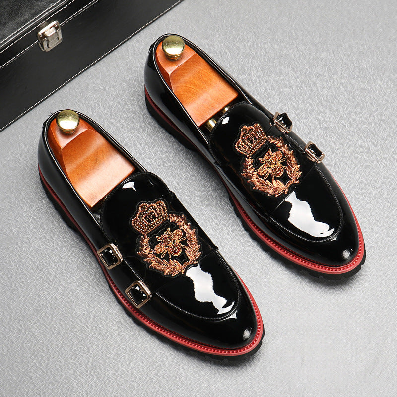 Men's Patent Double Monk Strap with Embroidered Crest