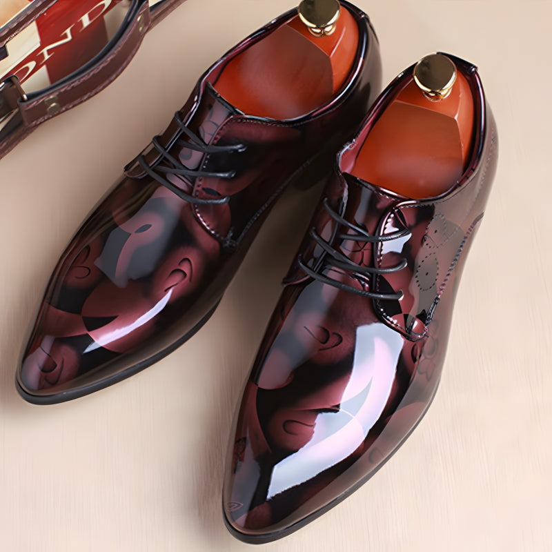 Men's Patent Leather Derby Shoes Bold Floral Design