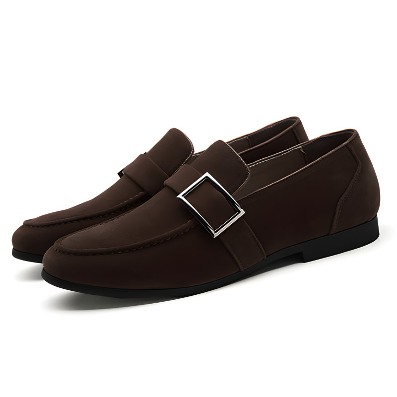 Classic Men's Suede Loafers with Metal Buckle