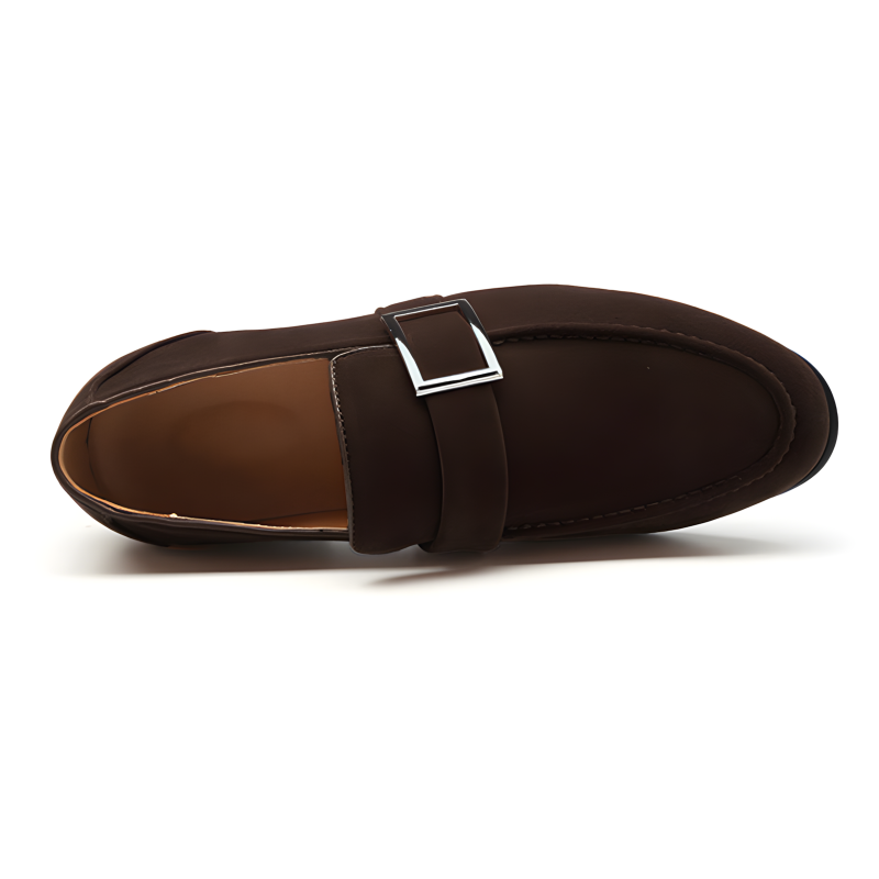 Classic Men's Suede Loafers with Metal Buckle