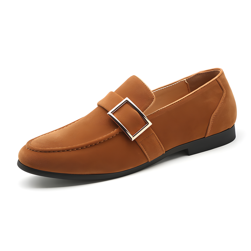 Classic Men's Suede Loafers with Metal Buckle