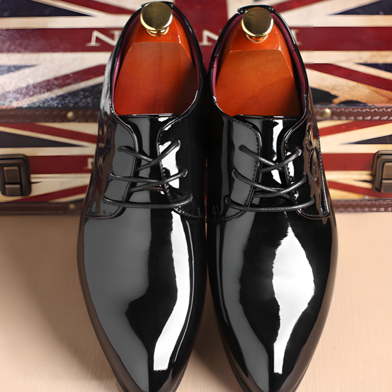 Classic Men's Derby Shoes Black Patent Leather Sleek and Timeless