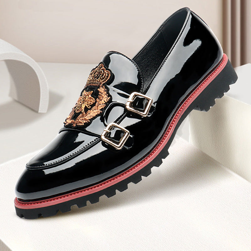 Men's Patent Double Monk Strap with Embroidered Crest