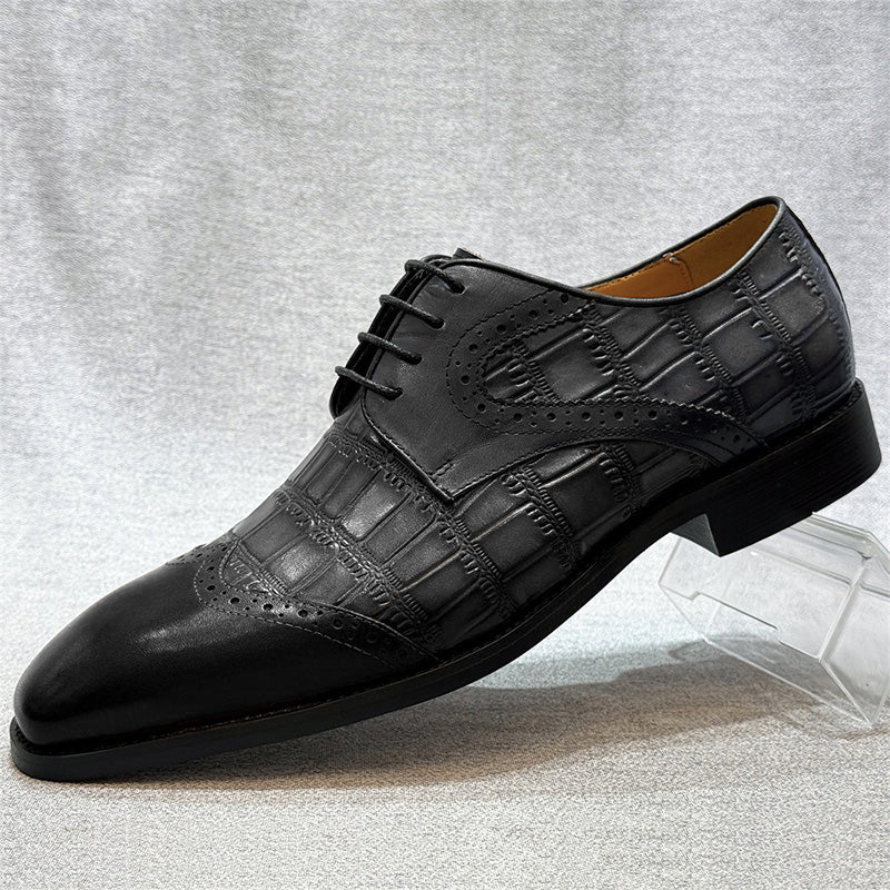 Men’s Derby Shoes Two-Tone Crocodile-Embossed Leather Lace-Up Dress Shoes