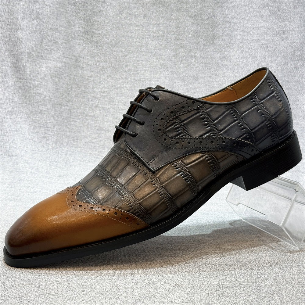 Men’s Derby Shoes Two-Tone Crocodile-Embossed Leather Lace-Up Dress Shoes