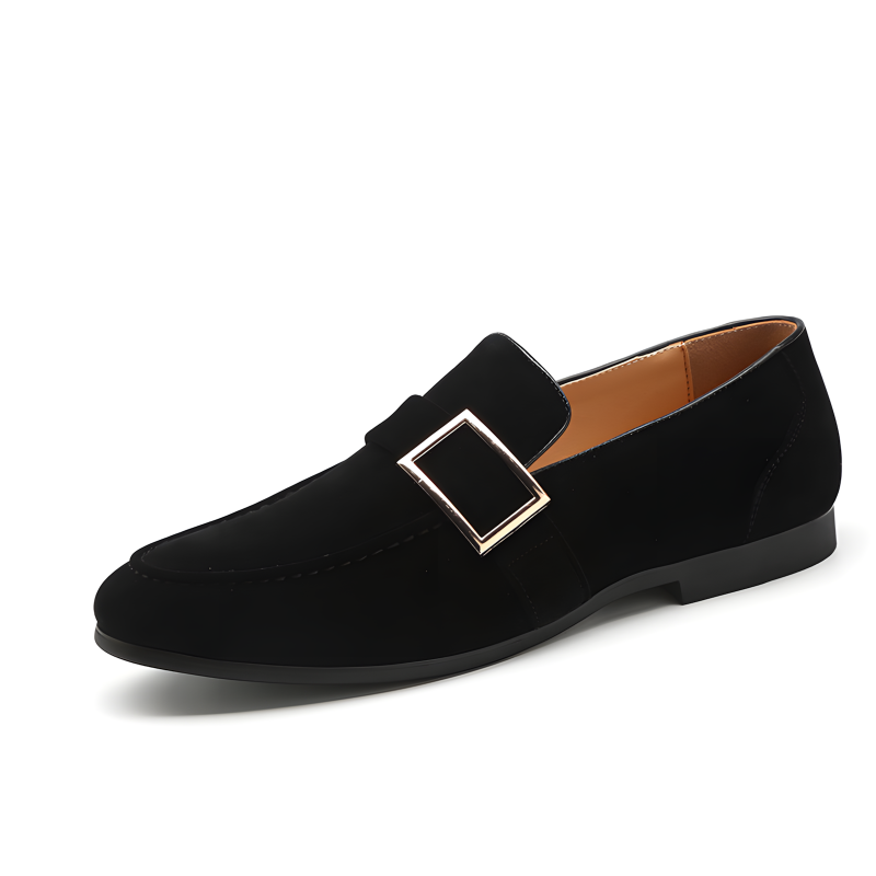 Classic Men's Suede Loafers with Metal Buckle