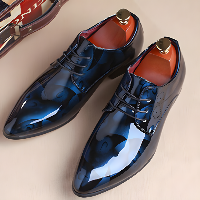 Men's Patent Leather Derby Shoes Bold Floral Design