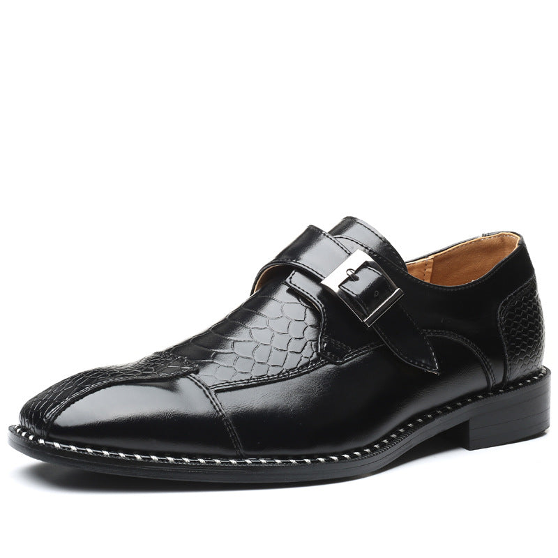 Men's Textured Leather Monk Strap Shoes with Crocodile Pattern