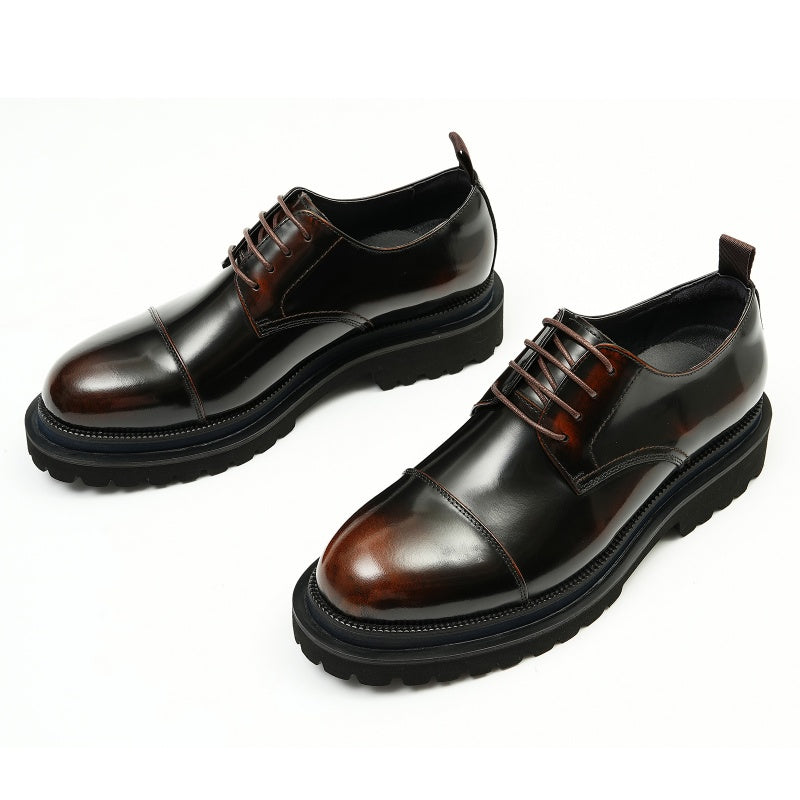 Men’s Glossy Leather Cap-Toe Derby Shoes