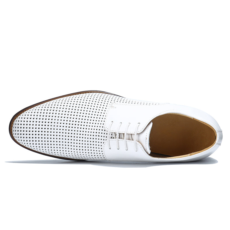 Men’s White Perforated Leather Derby Shoes