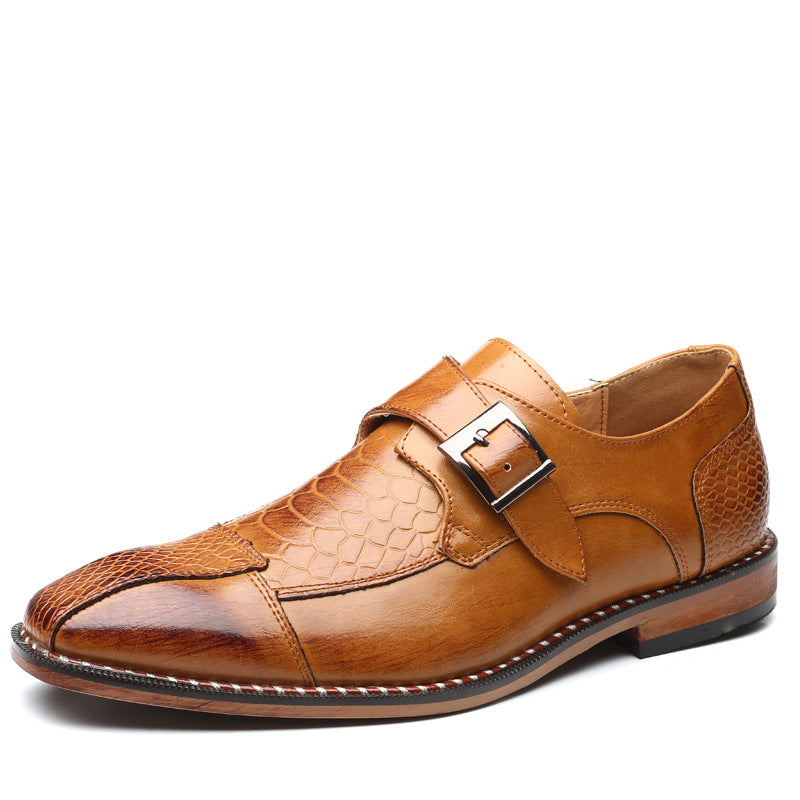 Men's Textured Leather Monk Strap Shoes with Crocodile Pattern