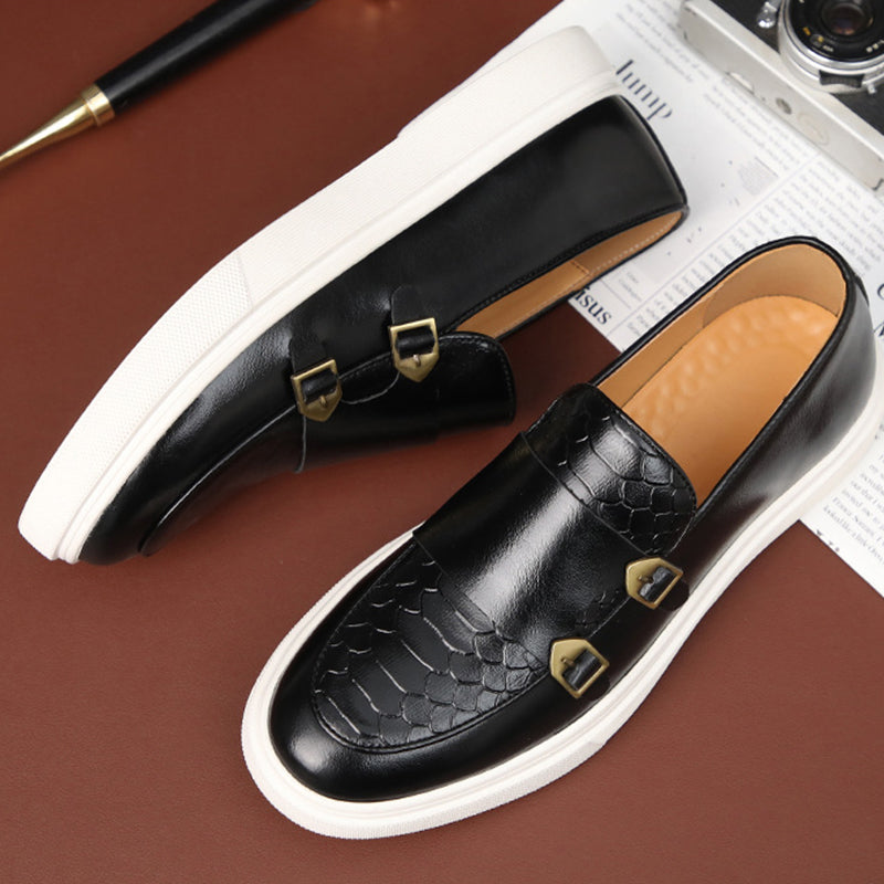 Men's Monk Strap Dress Shoes Crocodile Uppe Men Sneaker