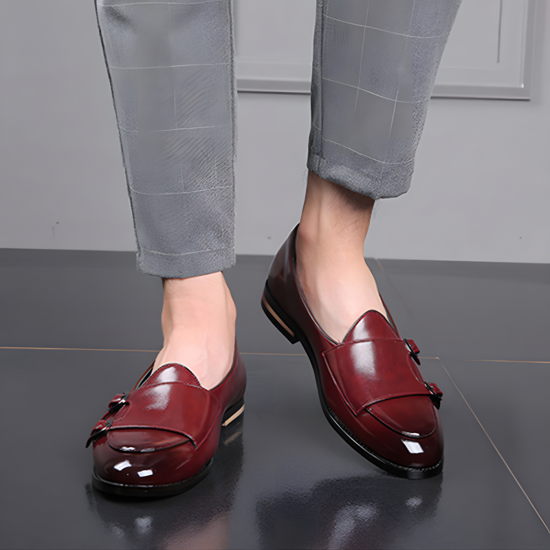 Men's Double Monk Strap Loafers with Gradient Leather Finish