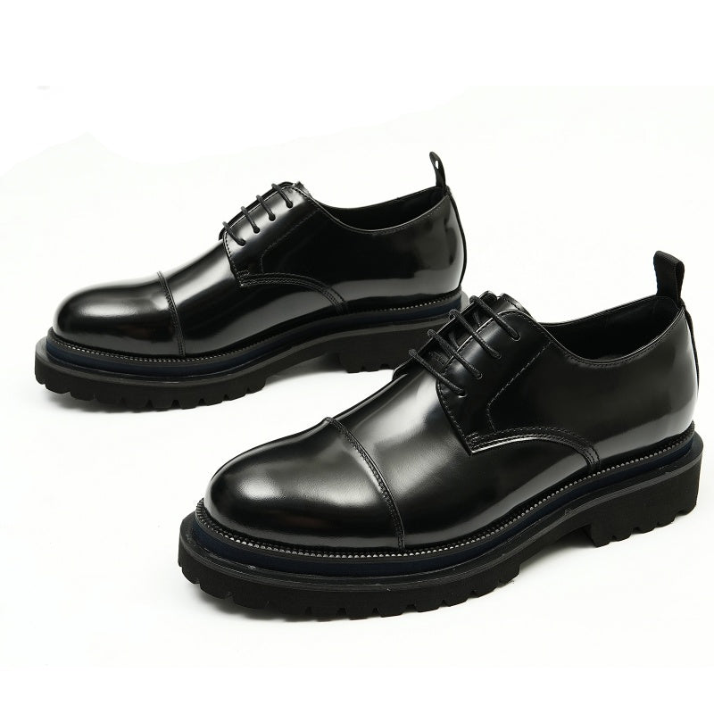 Men’s Glossy Leather Cap-Toe Derby Shoes