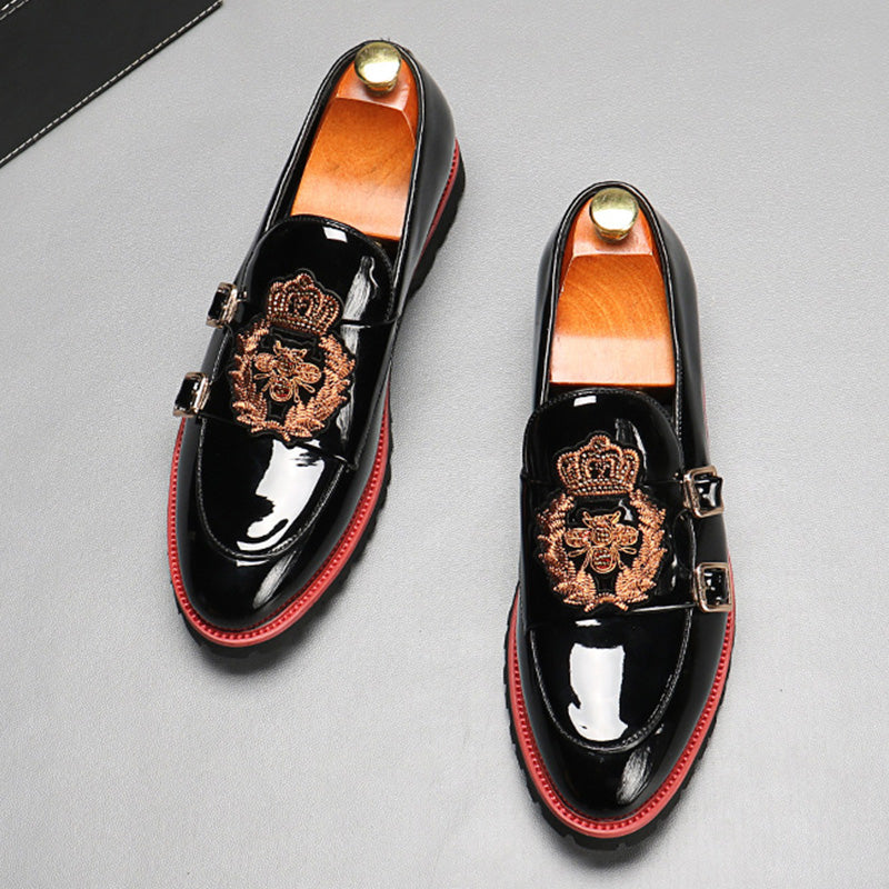 Men's Patent Double Monk Strap with Embroidered Crest