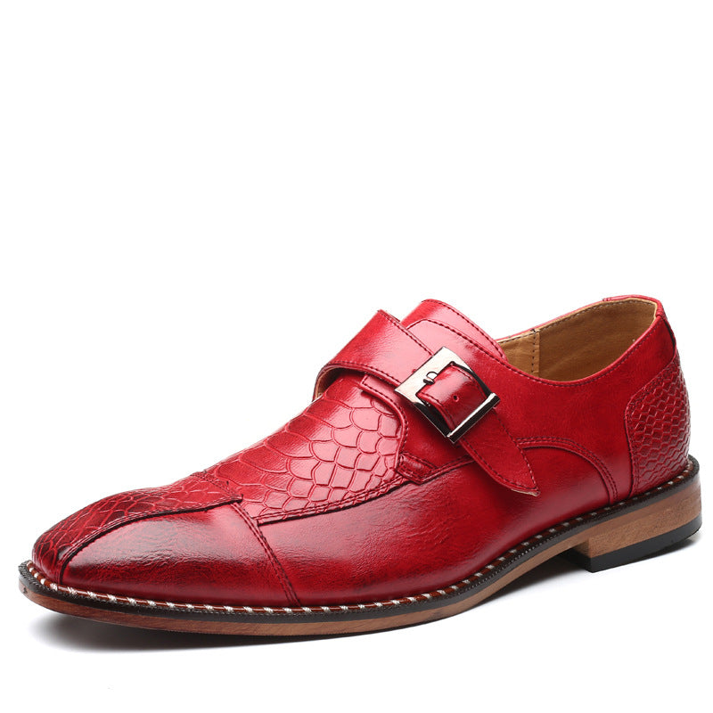 Men's Textured Leather Monk Strap Shoes with Crocodile Pattern