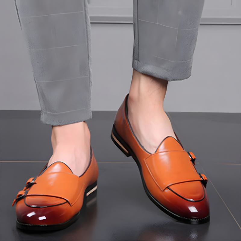 Men's Double Monk Strap Loafers with Gradient Leather Finish