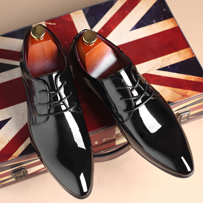 Classic Men's Derby Shoes Black Patent Leather Sleek and Timeless